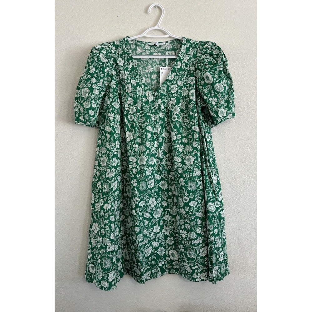 & Other Stories A-Line Short-Sleeve Dress Green Floral Print Size 10